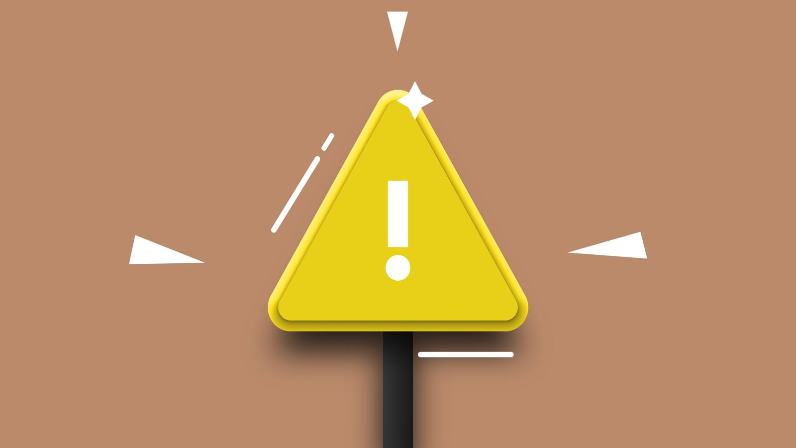 image of a triangular yellow sign with a white exclamation point in the middle https://www.pexels.com/photo/cutout-paper-composition-of-yellow-signboard-with-exclamation-mark-5849597/