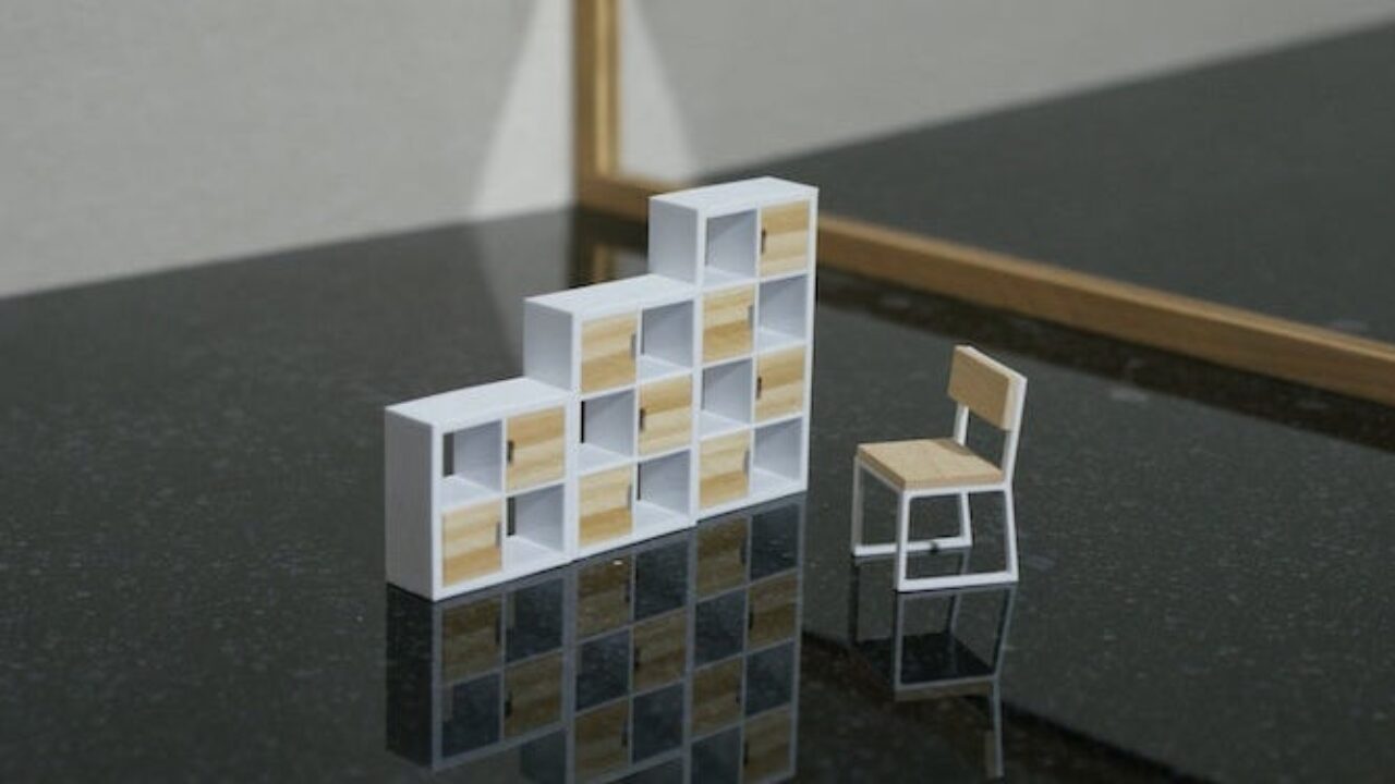 A111.5 Dollhouse Miniature HALF Scale White Bookshelf 