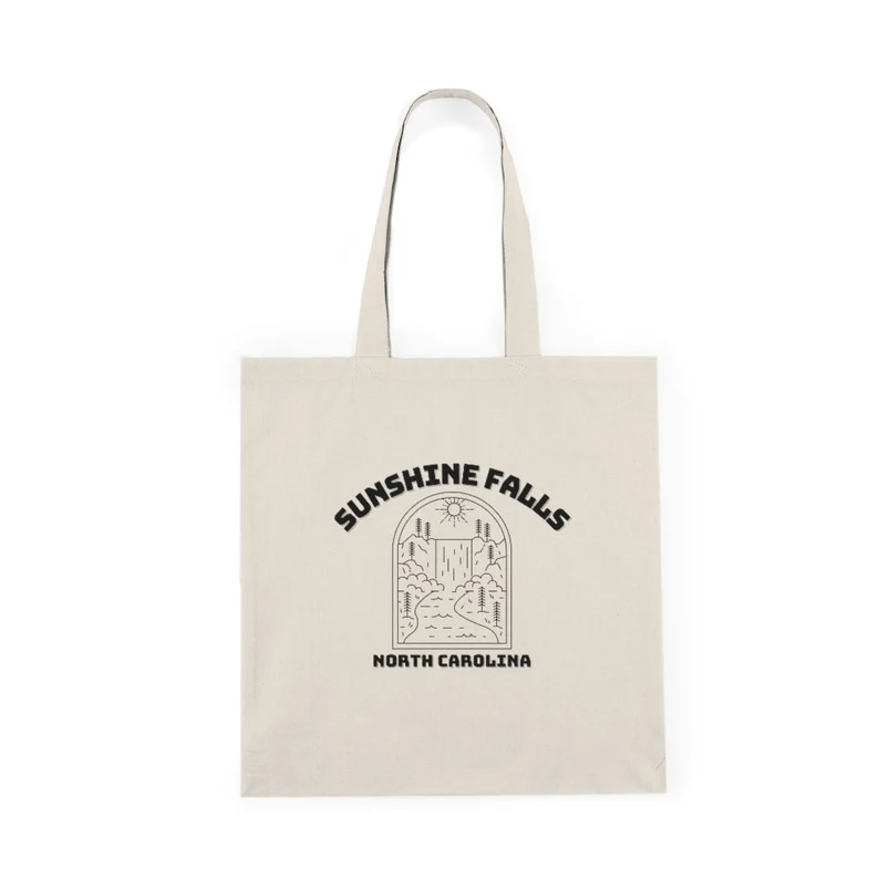 Sunshine Falls, South Carolina tote with black line art