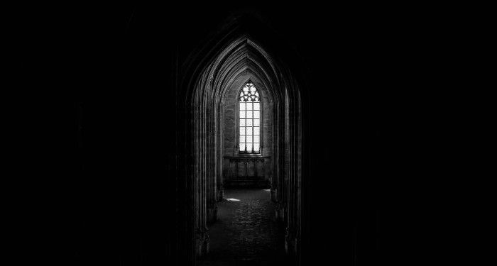 a corridor of a medieval castle