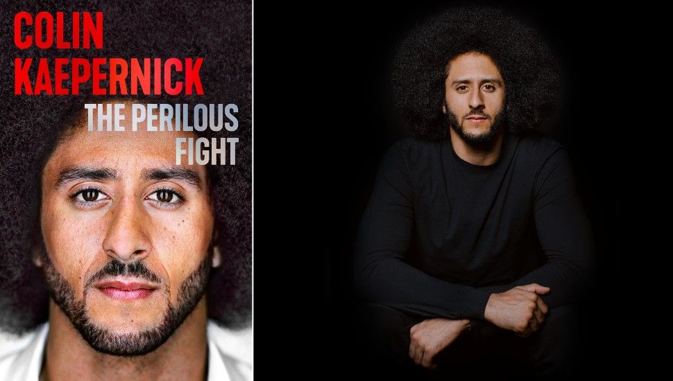 The cover of The Perilous Fight and a headshot of Colin Kaepernick