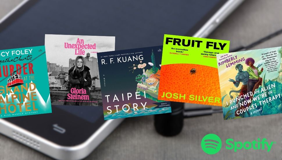 covers for the audiobook versions of five books available on Spotify in September 2026